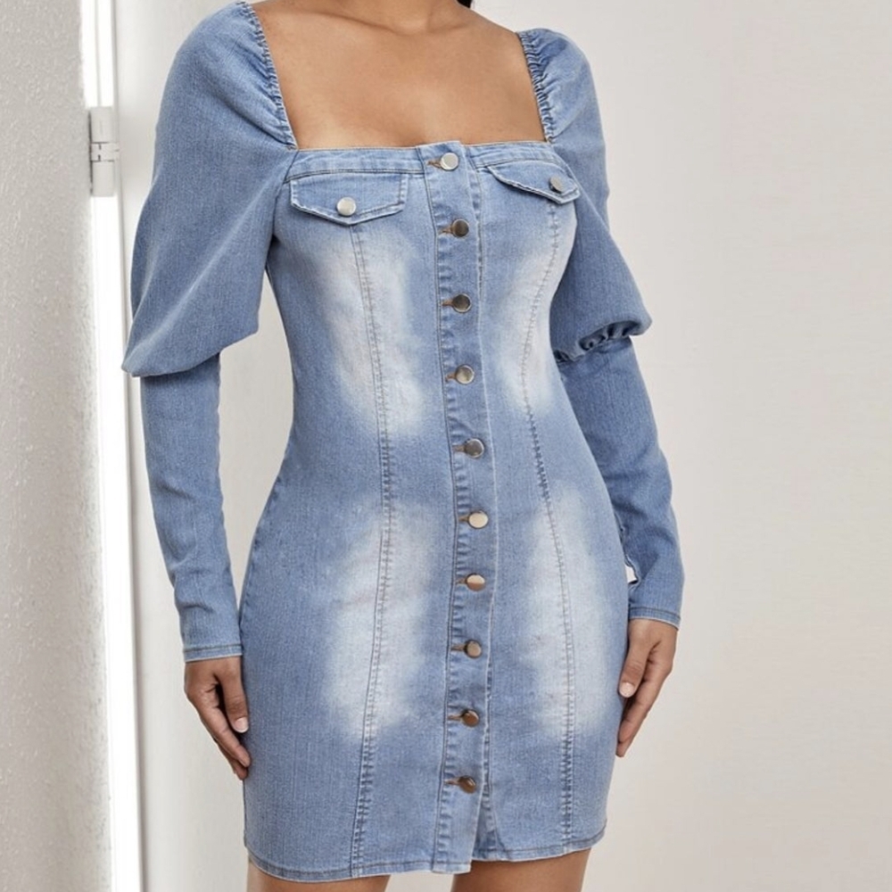 Fashion Nova Sky Blue Mini Denim Dress